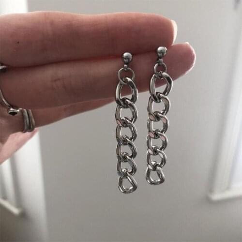 Fashion Stainless Steel Long Link Chain Stud Earrings Silver Color Tassel Ear Stud for Women Punk Party Jewelry Gift A4M918