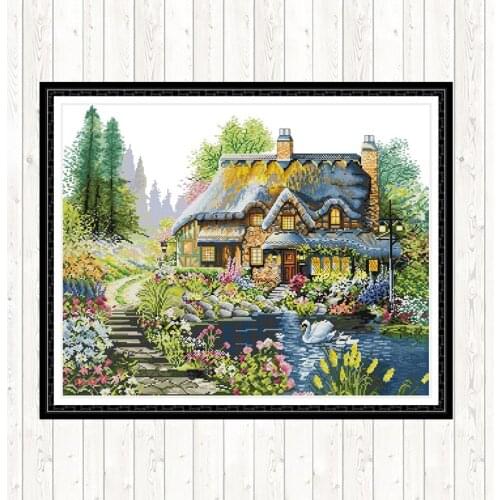 Villa In The Forest Landscape Embroidery Kit Cross Stitch Sets 14CT 11CT Printed Canvas DIY Needlework Counted Cross-stitch Kits