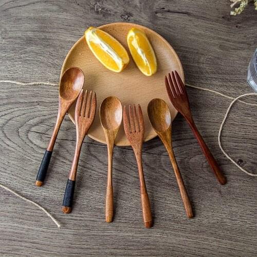 Natural Dinnerware Sets Wood Spoon And Fork Set Dessert Tableware Wooden Tool