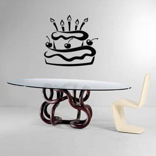 Wall Decals Cherry Pie Cake with Candles Kitchen Cafe Interior Design Home Vinyl Decal Sticker Art Mural