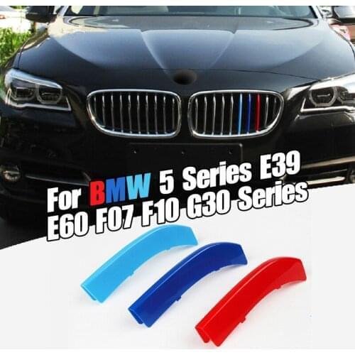 Dropship 3pcs Car 3D M Styling Front Grille Trim Bumper Cover Strip Strips Stickers Cover for BMW 5 Series F10 2014-2017