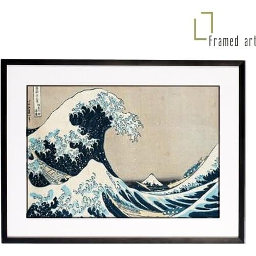 Framed art on the Great Wave at Kanagawa aluminum picture frame with matboard plexi glass