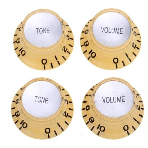 Musiclily Pro Inch Size Guitar Reflector Knobs Top Hat Bell 2 Volume 2 Tone Knobs for USA Made Les Paul SG,Cream with Silver Top