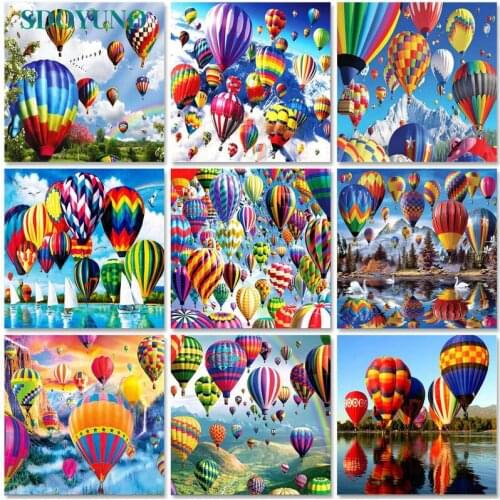 SDOYUNO Oil Painting By Numbers For Adults Hot Air Balloon 60x75cm DIY Paint By Numbers On Canvas Scenery Frameless Home Decor