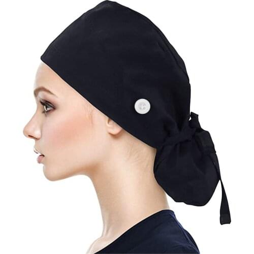 Hats For Women Fashion Cotton Nurse Hat Solid Color Scrubs Cap Nurse Accessories Button Bouffant Hat Sweatband Gorro Enfermera