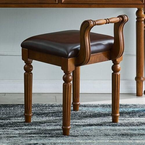 American Style Living Room Leisure Chairs Solid Wood Bedroom Home Backrest Dressing Stool Small Apartment Dormitory Makeup Chair