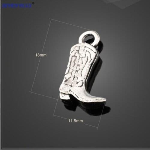 High Quality 20 Pieces/Lot 11.5mm*18mm Antique Silver Plated Shoe American Charms Cowboy Boot Charms