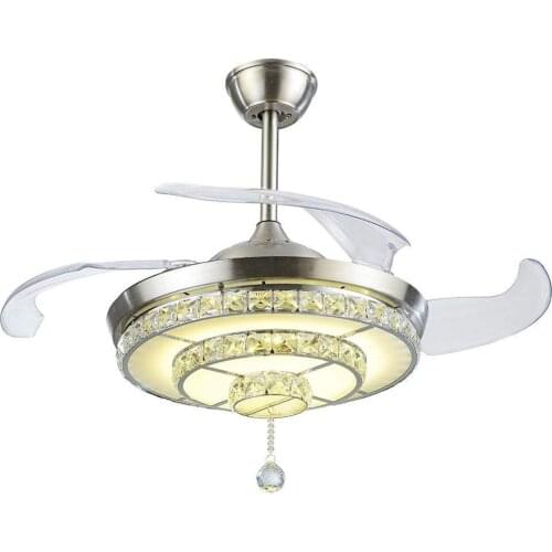 YEELED Light 42" Crystal Ceiling Fan Light with 3-Colors and Remote Control ABS Retractable Invisible Blades Fan for Indoor Room