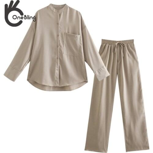 OneBling 2021 Za Woman Casual Traf Suits Thin Style Summer Long Loose Shirt + Ankle Length Straight Pants White 2 Piece Sets