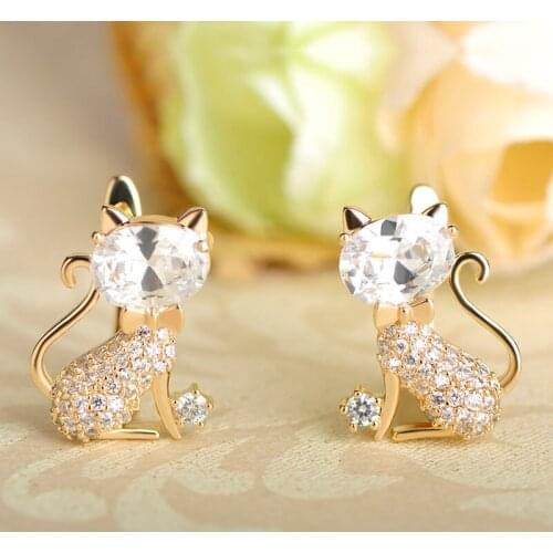 OI Kawaii Cat pendientes Stud Earrings for Women Girls Party Zirconia Silver-color Gold Earrings Brincos hippie joyas bts