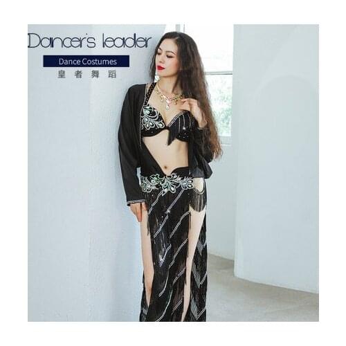 Belly dance practice clothes bra + skirt + coat three-piece female adult elegant stage competition performance costume