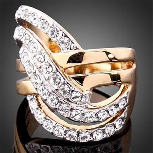 Luxury Womens Trendy Crystal Zircon Cross Design Rings For Women Engagement Wedding Band Jewelry Gift