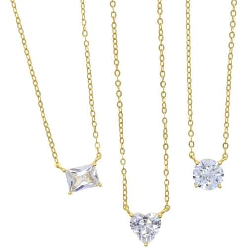 2021 New 925 Sterling Silver Round Rectangle Heart Charm Necklace 5A CZ Cubic Zirconia Link Chain Choker For Women Jewelry