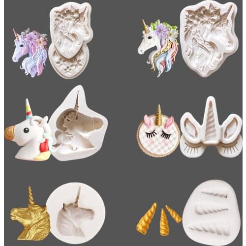 1 Pcs Unicorn Shape Fondant Cake Silicone Mold Cookie Ice Cream Molds Biscuits Candy Chocolate Mould Baking Cake Decoration Tool