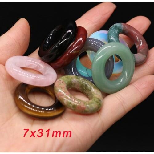 1pc Natural Stone Pendants Donuts Blue Turquoises Opal Circle Crystal for Jewelry Making DIY Women Necklace Earrings