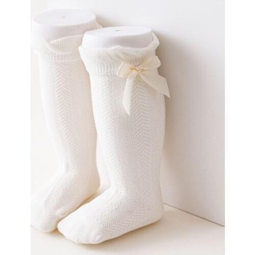 10 Pairs Pink WHite Long Knee High Socks for Baby Girls Big Bow Hose Newborn Booties Footwear 0-2Y