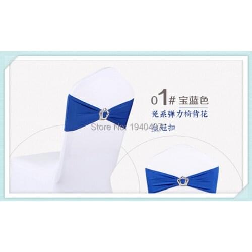 15 x 35CM 100PCS Royal blue spandex lycra chair bands elastic chair sash with crown buckle for wedding parties CR