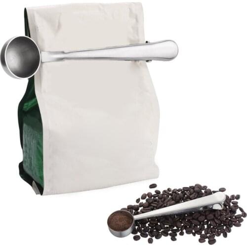 2 In1 Stainless Steel Coffee Measuring Scoop With Bag Clip Sealing Tea Measuring Spoon Scoop Durable Kitchen Tools