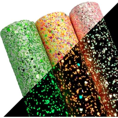 20*33cm Glow in the Dark Glitter Vinyl Synthetic Leather For Hair Bow DIY Projects Handbag Wallet Shoes,1Yc18231