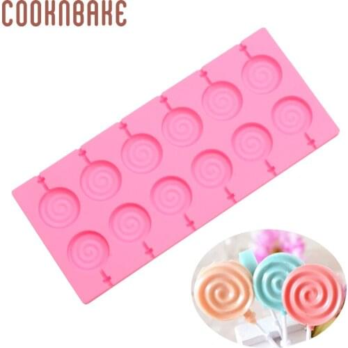 COOKNBAKE Silicone Mold for Lollipop swirl candy chocolate lolly form round cake decoration biscuit cake baking mold with Stick