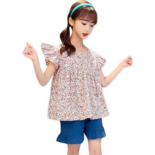 Kids Clothes Floral Tshirt + Short Childrens Clothes For Girls Summer Tracksuit For Girl Casual Style Childrens Clothes Girl