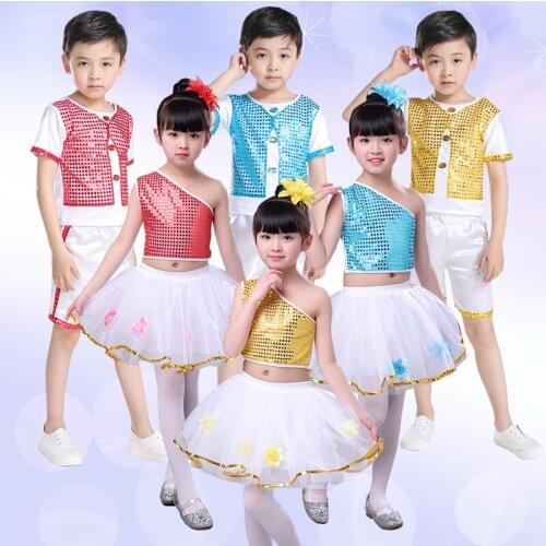 Childrens stage costumes boys and girls fluffy gauze sequins princess dress dance chorus performance clothing