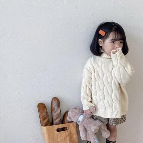 Childrens Sweaters 2021 Autumn Winter Girls Korean Solid Turtleneck Sweater Soft Thick Knitted Sweater for Girls Baby Clothing