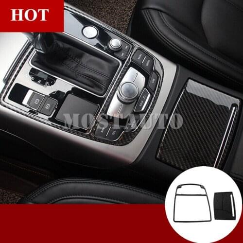 For Audi A6 S6 Carbon Fiber Gear Box & Water Cup Holder Panel Cover 2012-2018 2pcs Car Decor Car Accessories Interior
