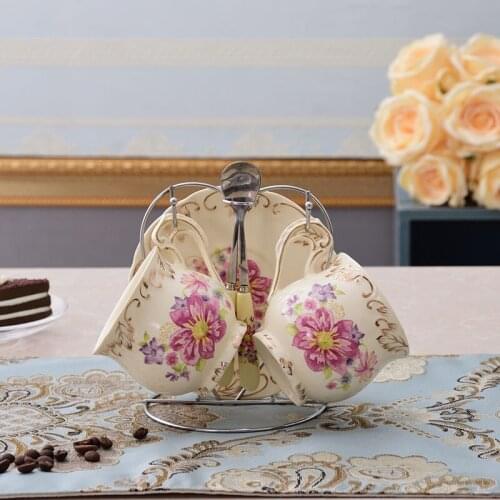 European Luxury Coffee Cup Porcelain Office Creative Cup and Saucer Set Utensil Ceramic Tazas Cafe Kitchen Supplies DF50BD