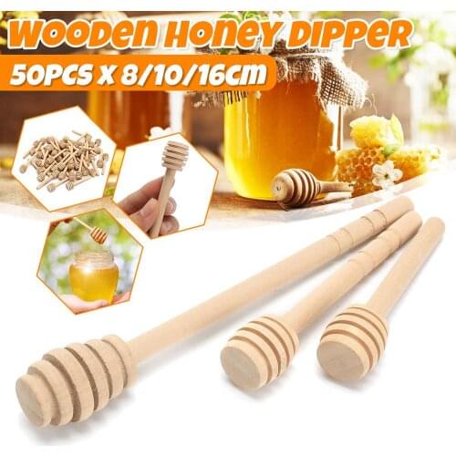 Hot Sale 50 Pack Of Mini Wooden Honey Dipper Sticks Server For Honey Jar Dispense Drizzle Honey Spoon Dip Drizzler 8/10/16cm