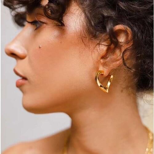 H20 Amorita Boutique Trendy Gold Mental Geometric Irregular Heart Shape Hoop Earrings For Women Girl Jewelry Gift