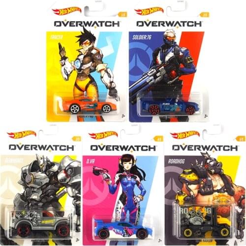 Hot Wheels Cars 1/64 Entertainment Theme Series Cars Overwatch Suite Roadhog &Tracer& D.VA &Soldier &Reinharot GDG83