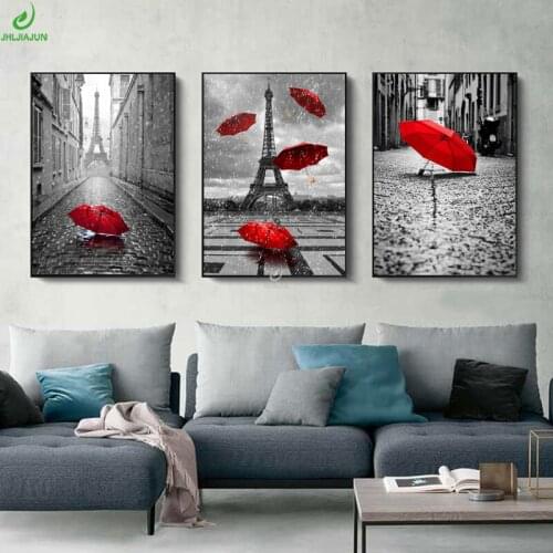 JHLJIAJUN Canvas Painting Nordic Red Umbrella EiffelTower Wall Art Print And Poster Modern Bedroom Living Room Home Decor