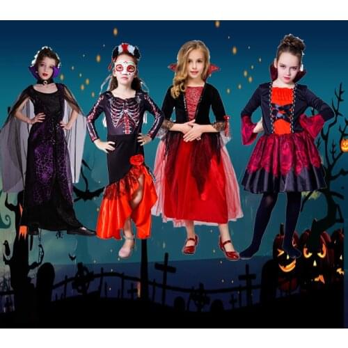 Vampire Costume Girls Role Play Kids Halloween Purim Party Vampire Costume Kids Cosplay Scary Medieval Vampire Dress