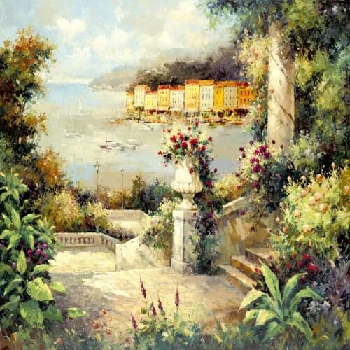 Beautiful oil painting garden Landscapes Marina Vista Hand painted canvas Mediterranean artwork for living room