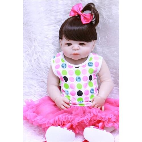 NPK new Bebes reborn girl dolls 22"NPK full body silicone reborn girl dolls pink dress education toy gift bonecas reborn