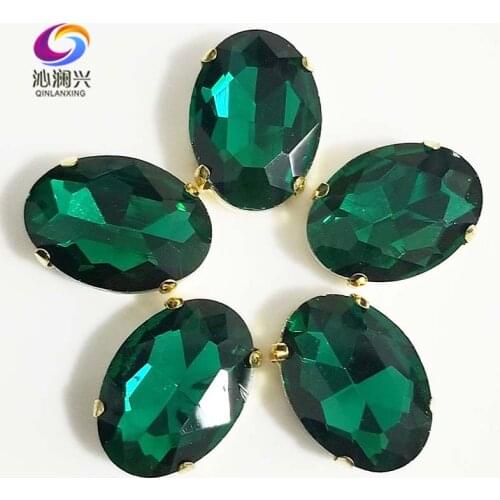 Malachite gree oval shape High quality Glass Crystal sew on stones,golden bottom claw rhinestone,Diy/Clothing accessories