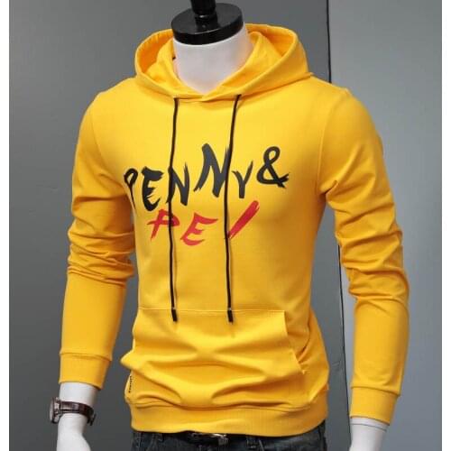 Hoody Yellow Letter Printed Hoodie Men 2020 Autumn Winter Streetwear Cotton Hooded Sweatshirt