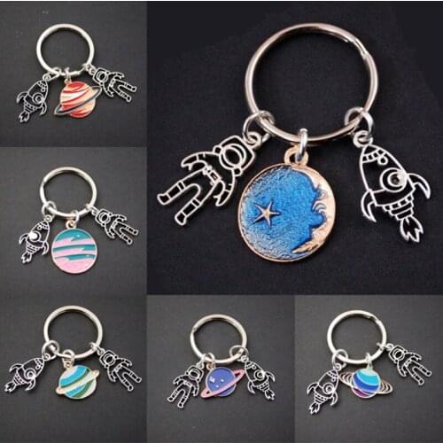 UFO Space Craft Astronaut Rocket Planet Spaceman Universe Stars Enamel Key Ring KeyChain For Astrophile