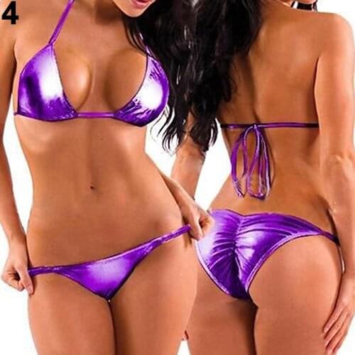 New Sexy Bikini 2021 Solid Swimsuit Women Swimwear Bright color lacquered three-point bikini erotic Strappy Summer Beach Wear
