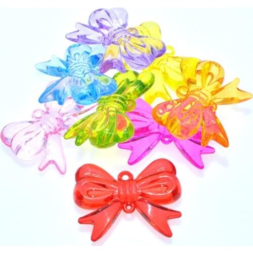 New Acrylic Chunky Jewelry Necklace Pendants Ribbon Knot Tie Bow Shape Plastic Ornament Charms 33x44x10mm 75pcs
