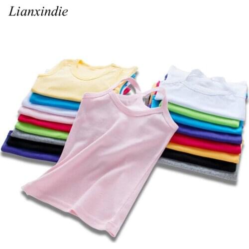 Boys Girls Solid Candy Colors Summer T-shirts Children Sleeveless Beach Kids 100% Cotton Underwear For 4 6 8 10 12 14 Years