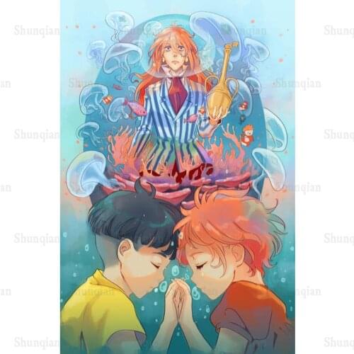 Ponyo On The Cliff By The Sea Poster Wall For Living Room Art Poster Decoration Canvas Fabric No Frame Morden Print Wall 0406