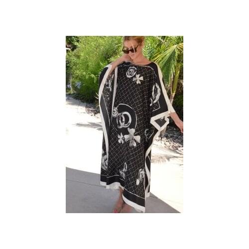 Popular European Printed Loose silk caftan Beach long dress Dashiki African Womens Summer Silk kaftan RIche Boho Dress