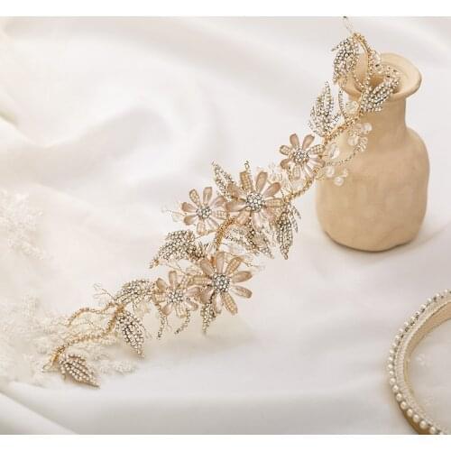 Handmade Wedding Hairbands Rhinestone Crystal Pearl Floral Flower Bridal Tiara Headband Headpiece Hair Accessories Women Jewelry