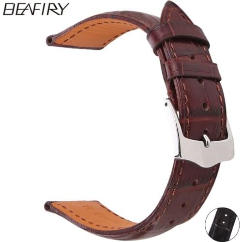 BEAFIRY Genuine Leather Watch Bands 18 20 22mm Brown Black Italy Calfskin Leather Watch straps