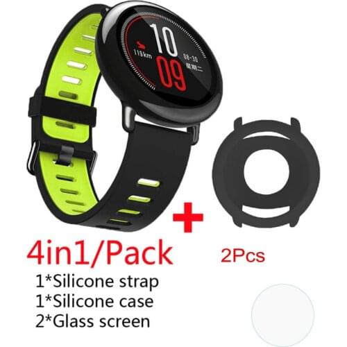 4in1 Huami Amazfit Pace Strap Silicone Sport WristBand Watch bracelet +Silicone Protector Cover Cases+Glass Screen Protector