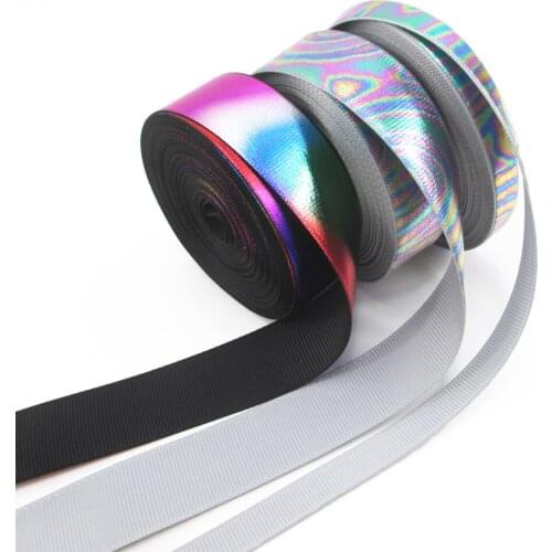 7/8"(22MM) 3/8''(9MM) Rainbow Color Silver Laser Grosgrain Ribbon 5Y DIY Handmade Materials,Gift Packing Wrap,5Yc2458