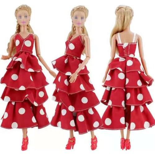 11.5" Chiffon Red Dotted Polka Dress For Barbie Clothes Princess Party Gown 1/6 BJD Accessories For Barbie Doll Clothes Kids Toy