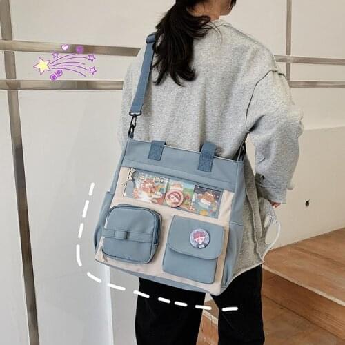 New 2021 Spring Student Shoulder Bag With Transparent Pocket Lovely Tote Bag Girls School Bag Crossbody Bags Women Bolsa Feminin